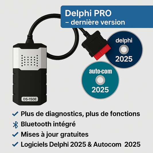 DELPHI DS150E PRO 2025 – 21 RELAIS & PUCES NEC – BLUETOOTH – LOGICIELS DELPHI 2021.10 ET AUTOCOM 2021.11 OFFERTS + MISES À JOUR GRATUITES